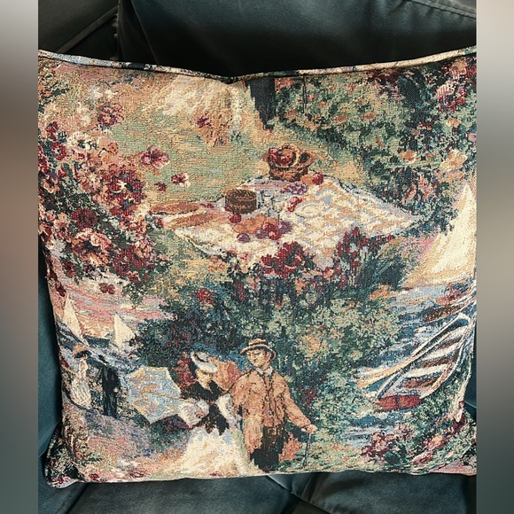 Vintage Tapestry Accent Throw Pillow Victorian Sail Boats Nautical - Picture 4 of 10